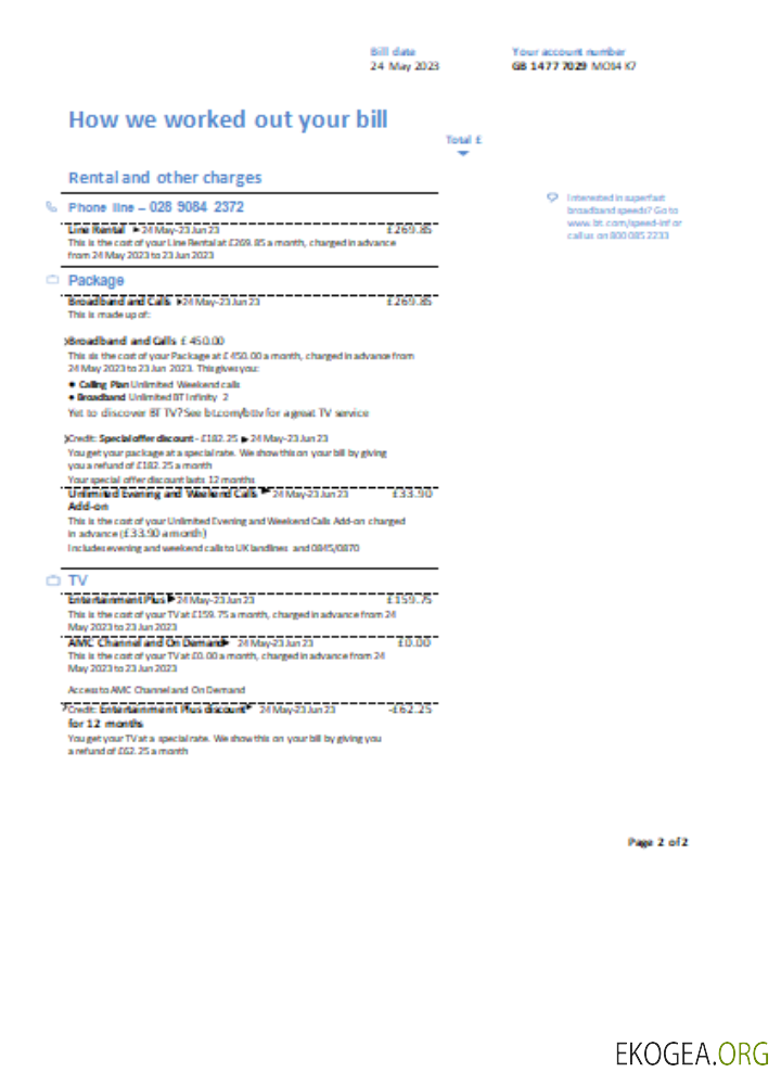 Facture commerciale de service public BT, page 2 SCR